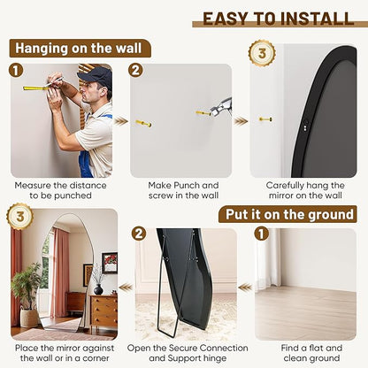 Antok Full Length Mirror, 81"x41" Floor Mirror with Stand, Standing Hanging Leaning Irregular Mirrors for Bedroom Living Room Entryway, Wavy Shaped, Black