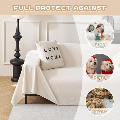 MYSKY HOME White Couch Cover Couch Covers for 3 Cushion Couch Sofa Pet Friendly Sectional Couch Covers L Shape Dog Couch Cover Protector for Sectional Sofa Covers Couch Protector, 71" x 134"
