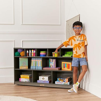 ECR4Kids 5+5 Cubby and Storage Mobile Tray Cabinet, Classroom Furniture, Grey Wash