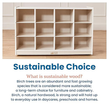 ECR4Kids 12 Cubby Mobile Tray Storage Cabinet, 3x4, Classroom Furniture, White Wash