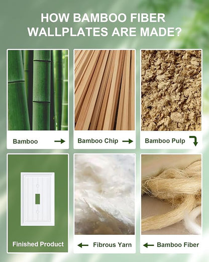 2-Pack Classic Beadboard Single Toggle Light Switch Cover Plate, Durable Natural Bamboo Fiber Decorative Switch Plate Covers, Pure White 1 Gang Wall Plate