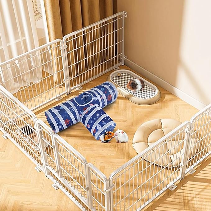 HERCOCCI Rabbit Toys, Collapsible Bunny Tunnels & Tubes 3 Way Rabbit Hideout Tunnel with Chew Toy for Bunny Guinea Pig Ferret Kitten