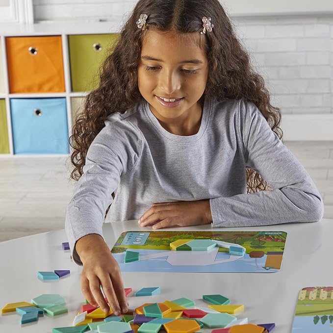 hand2mind Seasons and Weather Pattern Block Puzzle Set, Tangram Puzzle, Geometric Shapes for Kids, Pattern Blocks Cards, Pattern Play, Toddler Battern Blocks, Kindergarten Learning Activities