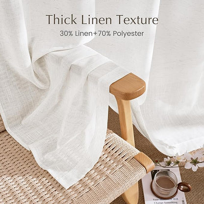 NICETOWN Linen Blend Semi Sheer 108 inch Curtains, Grommet Thick Flax Linen Weave Drapes Privacy with Light Filtering Drapes Airy & Elegant for Bedroom/Living Room, W52 x L108, 2 Panels