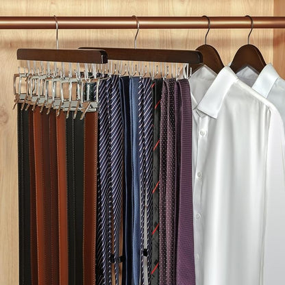 TOPIA HANGER 20 Hooks Belt Tie Hanger Space Saving for Closet, 2 IN 1 Belt Ties Racks Max 30 Belts with 30 Ties Capacity, Curved with Flat Hooks for Belts,Ties,Bras,Closet Organizers and Storage CT69A