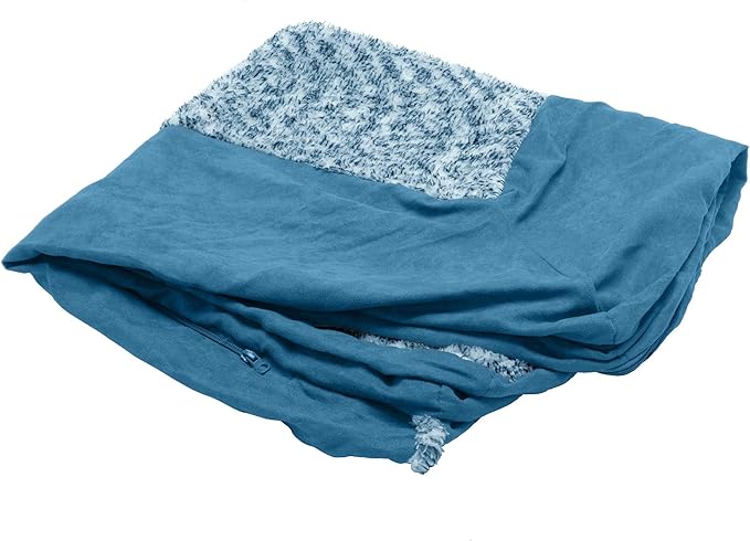 Furhaven Replacement Dog Bed Cover Two-Tone Faux Fur & Suede L Shaped Chaise, Machine Washable - Marine Blue, Jumbo (X-Large)