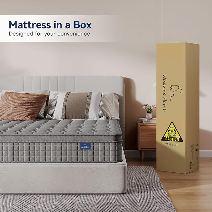 Vesgantti 10 Inch Multilayer Hybrid Queen Mattress - Multiple Sizes & Styles Available, Ergonomic Design with Memory Foam and Pocket Spring, Medium Firm Feel, Grey