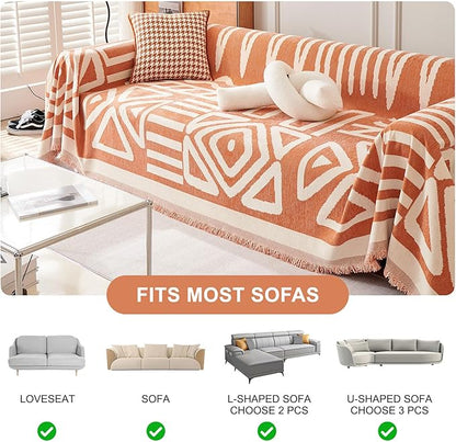 STACYPIK Reversible Caramel Sofa Cover Boho Triangle Couch Covers Non Slip Multi-use Furniture Protector for 2 Cushion Couch Jacquard Sofa Slipcovers Loveseat Couch Cover for Dog Pet-Friendly-71X118IN