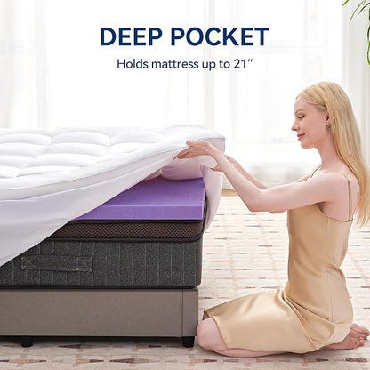 BDEUS Dual Layer 5 Inch Memory Foam Mattress Topper King Size, 2 Inch Gel Memory Foam Plus 3 Inch 1450 GSM Down Alternative Quilted Pillow Top Mattress Pad Cover,White
