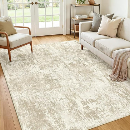Washable Area Rugs 6'x9' Non-Slip Modern Abstract Soft for Living Room Entryway Bedroom Nursery, Print Pattern, Beige Cream Brown