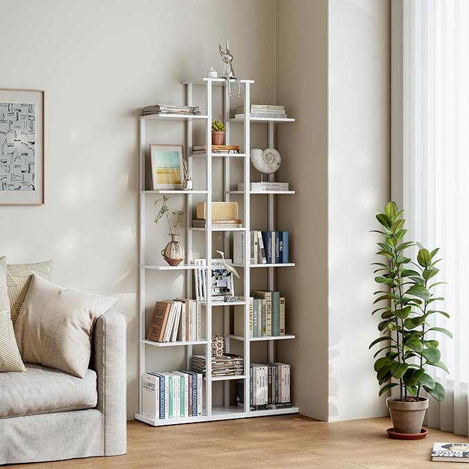 Bookshelf，Small Bookcase for Small Space，6-Tier Bookshelf for Living Room, Home Office, Study，7.87 x 26.77 x 55.5 Inches,White