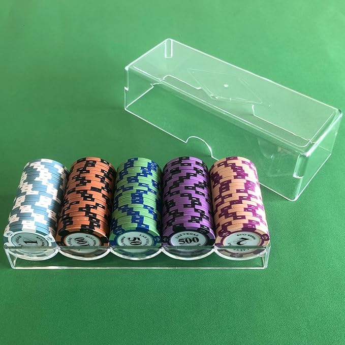 Poker Chip Holder Tray Racks - 1Pack Clear Acrylic Chips Rack Case with Cover Poker Table Accessories