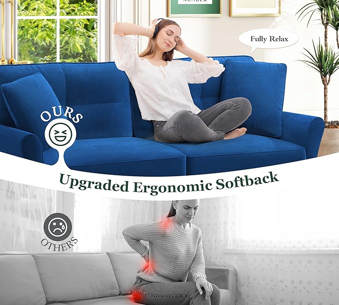 69" Loveseat Sofa, Velvet Small Couches for Small Spaces, Love Seat Couches with 2 Pillows, Tool-Free Setup Loveseats, 700lb Load Sofas for Living Room, Mini Couch for Bedroom, Comfy Sofa Couch, Blue