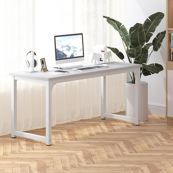 NSdirect Large Office Desk for Home Office, Large 63” Computer Desk Table, Wide Writing Study Desk for 2 Person, Metal Sturdy Frame Thicker Steel Legs,Warm White