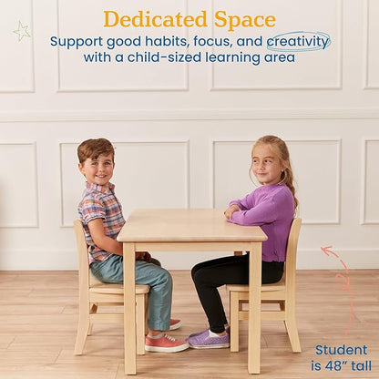 ECR4Kids 24in x 36in Rectangular Hardwood Table and Chair Set, 12in Seat Height, Kids Furniture, Antique White