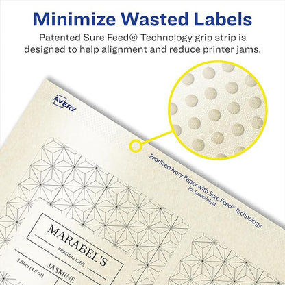 Avery Pearlized Ivory Rectangle Labels, Sure Feed Technology, Print-to-The-Edge, 3" x 3.75", 60 Pearlized Ivory Labels, Laser/Inkjet Printable