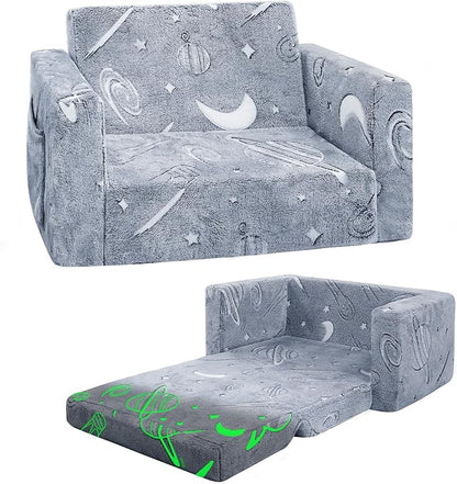 Toddler Chair Comfy,2-in-1 Soft Toddler Couch Fold Out for Kids,Convertible Sofa to Lounger,Gift for Girls and Boys Birthday,Space,Medium