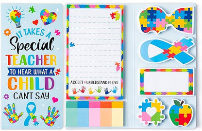 B1ykin Sticky Notes Set - It Takes A Special Teacher to Hear What A Child Can't Say Self-Stick Notes Pad, 550 Sheets Writing Memo Pages Sticky Notepad for Teacher Appreciation Gifts (Autism Teacher)