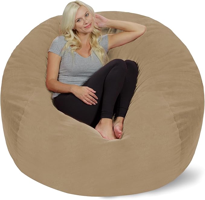 Chill Sack Bean Bag Chair - 5' Giant Memory Foam Lounge Chair with Soft Microfiber Cover – Cozy Furniture for Living Room, Dorm, & Kids' Rooms – Comfortable 5 Ft, Pebble Lounge Sofa, Tan