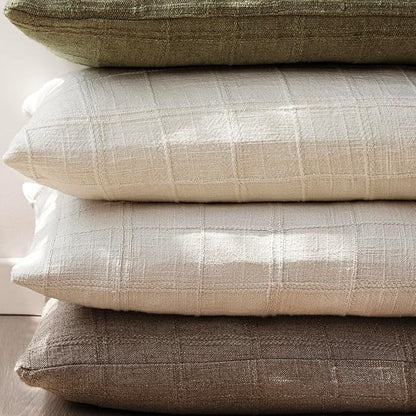 Foindtower Set of 2 Decorative Linen Check Throw Pillow Covers Neutral Farmhouse Vintage Cushion Covers Modern Boho Home Decor for Sofa Chair Couch Bedroom Living Room Outdoor,26×26 Inch,Taupe Grey