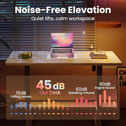 HUANUO 32" Small Electric Standing Desk Adjustable Height, 4 Memory Height Settings, Sit Stand Up Desk for Home Office & Computer Workstation, LightWalnut