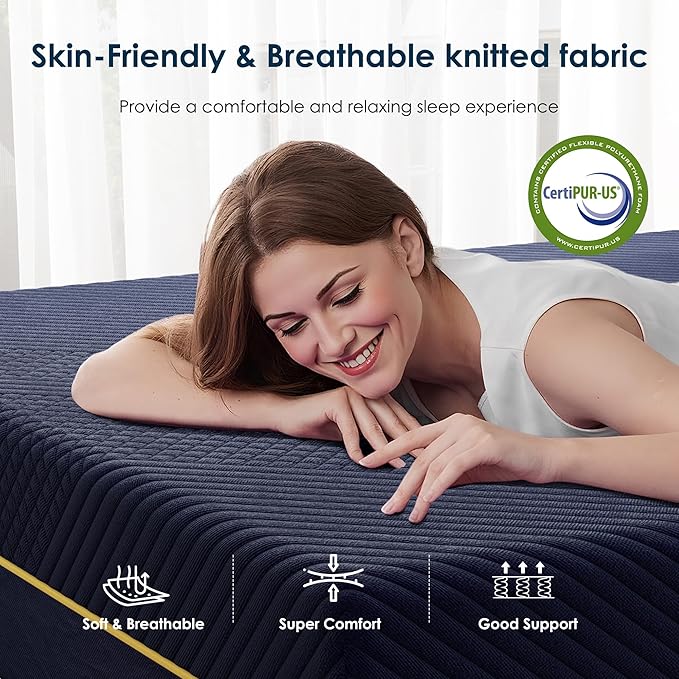 SDHYL King Mattress, 12 Inch Gel Infused Memory Foam Mattress for Good Sleep, Bed in a Box Mid Firm CertiPUR-US Certified & Fiberglass Free, Washable Cover, 80"*76"
