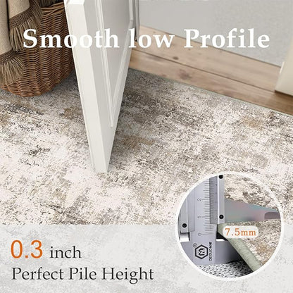 9x12 Washable Area Rug Brown Grey Neutral Abstract Living Room Bedroom Large Throw Rug Non Slip Soft Low Pile Indoor Floor Carpet for Dining Room Kitchen Office Entryway
