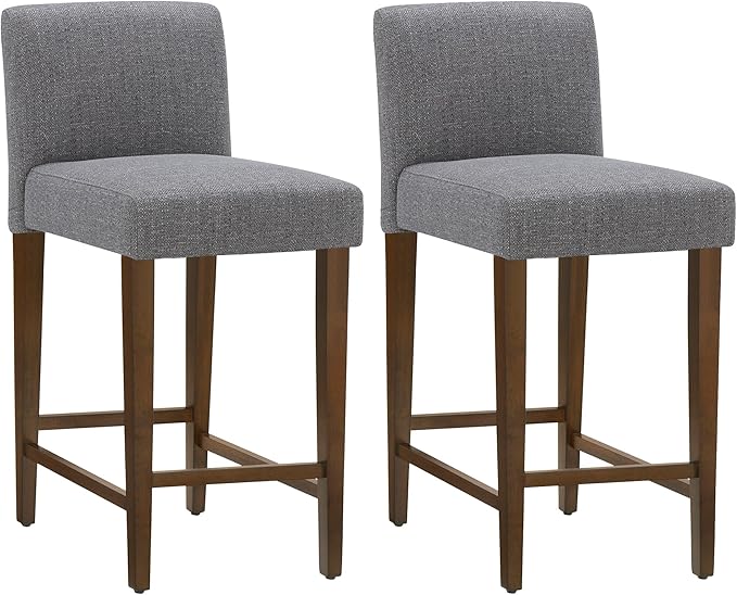 CHITA Counter Height Bar Stools Set of 2, 27" H Seat Height Upholstered Barstools, Fabric in Fog Grey