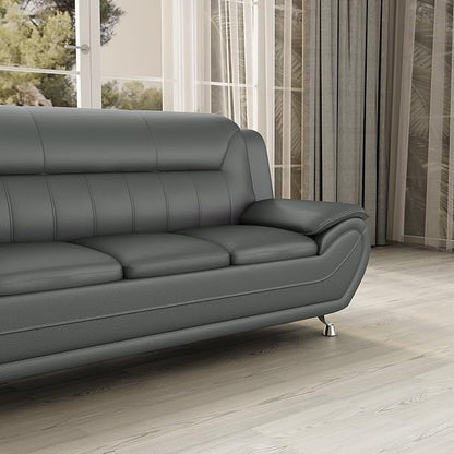 Container Furniture Direct Michael Modern Faux Leather Upholstered Stainless Steel Legs Living Room Sofa, Chair, Gray