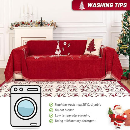 MYSKY HOME Sofa Covers for 2 Cushion Couch L Shaped Couch Cover, Washable Couch Covers with Tassels Boho Couch Cover Non Slip Super Universal Soft Sofa Slipcover for Kids, Dogs, Pets, 71"x102", Red