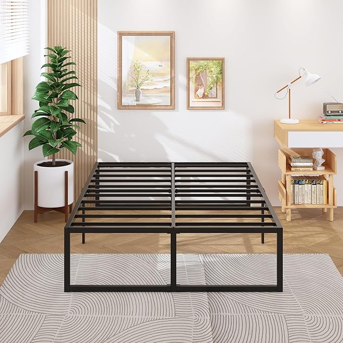 18 Inch California King Bed Frames Sturdy Mattress Foundation, Heavy Duty Metal Cal King Platform with Steel Slats Support No Box Spring Needed, Noise Free, Easy Assembly, Black