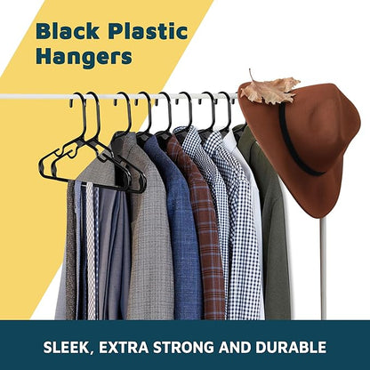 Lifemaster Plastic Kids Clothes Hanger – Children Clothes Hanger with Shoulder Notch, 11.6 Inch Space-Saving Closet Organizer for Baby, Toddler, and Kids Clothing, Hold Up to 5 lbs, Pack of 50, Black