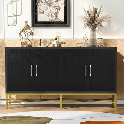 Merax Sideboard Buffet Cabinet with Storage, 4 Door Modern Cupboard w/Cross-Leg Design, Console Table for Kitchen, Dining/Living Room, Black