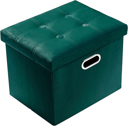 PRANDOM Ottoman with Storage [1-Pack] Velvet Folding Small Square Foot Stool with Lid for Living Room Bedroom Coffee Table Dorm Green 17x13x13 inches