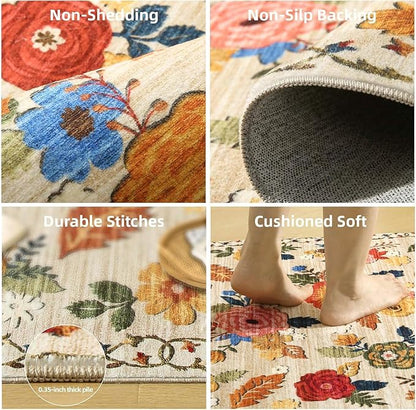 3x5 Washable Area Rugs for Bedroom: Entry Throw Rug Stain Resistant Distressed Boho Rug Non Slip Low Pile Small Carpet for Bedroom Kitchen Entryway Living Room Bedside Office Entrance