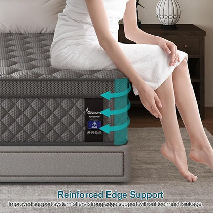 King Mattress, 14 Inch Hybrid Mattresses Grey Euro Top Medium Firm for Back & Lumbar Support, 100 Night Trial, Individual Pocket Spring Bed for Motion Isolation & Pressure Relief
