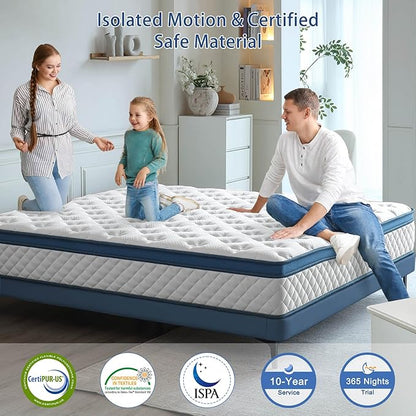 King Size Mattress, 14 Inch Medium Firm Hybrid King Bed Mattresses, Memory Foam Mattress in a Box for Pressure Relief, Individual Pocket Spring-Motion Isolation with Edge Support, CertiPUR-US