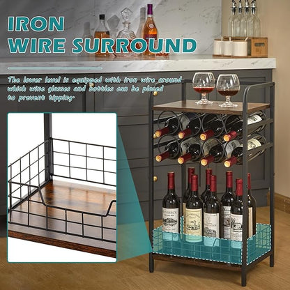 3-Tier Wine Bar Table: Small Liquor Bottle Holder with 8-Bottle Wine Rack Mini Wine Bar Cabinet Corner Whiskey Display Shelf Floor Liquor Storage Bar for Home Living Room