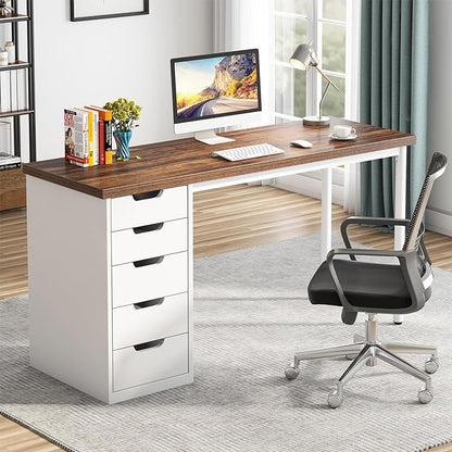 Tribesigns Computer Desk with 5 Drawers, 47 inches Rustic Brown Home Office Desk with Storage, Modern Simple Laptop Desk Study Writing Table for Small Spaces (Reversible Drawer Cabinet)