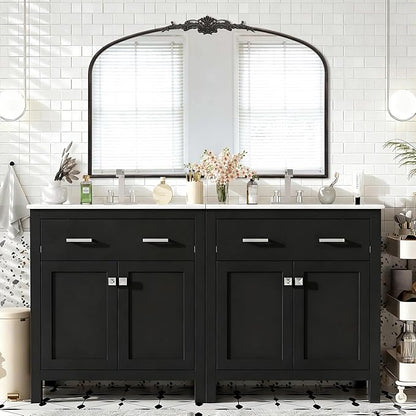Besdomus Antique Arched Large Mirror: 48"x33" Oversize Black Arch Antique Wall Mounted Mirror - Baroque Traditional Ornate for Living Room/Fireplace/Bathroom- Home Decor for Interior Designers
