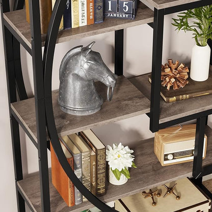 Tribesigns Bookshelf, Industrial 5-Tier Etagere Bookcase, 70.8 inch Tall Bookshelf with 8 Open Storage Shelf, Book Shelf Display Tack Shelving Unit for Home Office Living Room, Vintage Grey