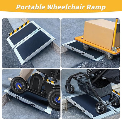2FT Portable Wheelchair Ramp, Non-Slip Aluminum Folding Handicap Ramp for Home Steps, Stairs, Threshold and Doorways, Scooter Ramps, 800LBS Capacity