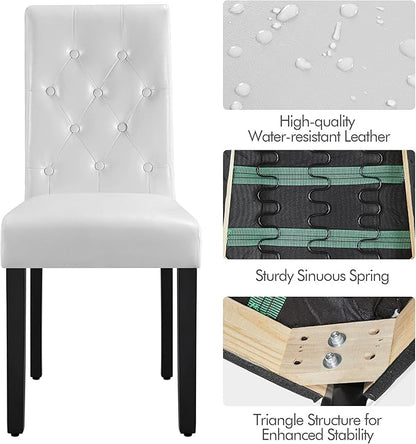 Yaheetech Dining Chairs Set of 4 Modern Style Faux Leather Dining Room Chairs with Solid Wood Legs and Button Tufted Padded for Home Kitchen, White