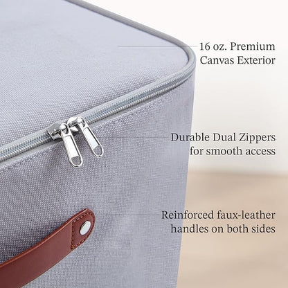 Under Bed Storage Container – Foldable Underbed Storage Bin for Clothes & Bedding, Premium Canvas Storage Box with Lid, Low Profile 8″ Organizer with Handles
