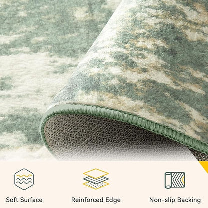 Washable Area Rugs 3'x5' Non-Slip Modern Abstract Soft for Living Room Entryway Bedroom Nursery, Print Pattern, Light Green/Yellow