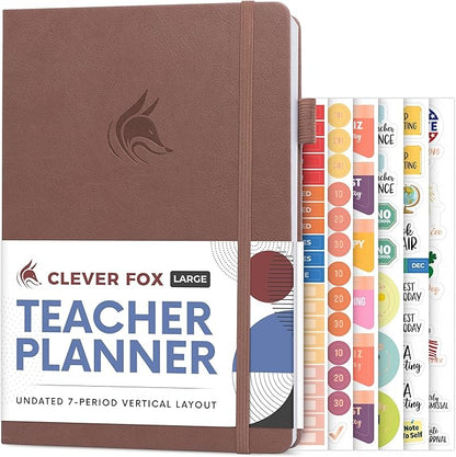Clever Fox Teacher Planner – School Year Planner with Calendars & Lesson Plans – Teacher Plan Book for Classroom & Homeschool Organization - Undated, 7x10″, Hardcover (Dark Terracotta)