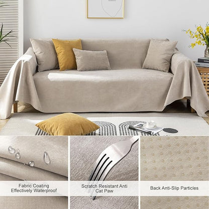 STACYPIK Waterproof Non-Slip Beige Couch Cover for Dogs, Anti-Cat Scratch Sofa Covers for Pets, Non-Slip Couch Covers for 2-3 Cushion Couch, Loveseat for Sectional Sofa, Furniture Protector-71X102IIN