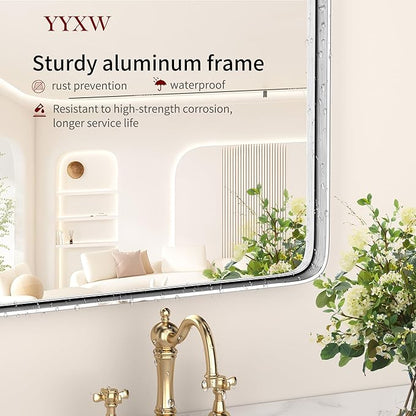 18"x30" Bathroom Mirror, Wall Mounted Vanity Metal Frame Mirror for Bedroom, Entryway, Living Room, Silver