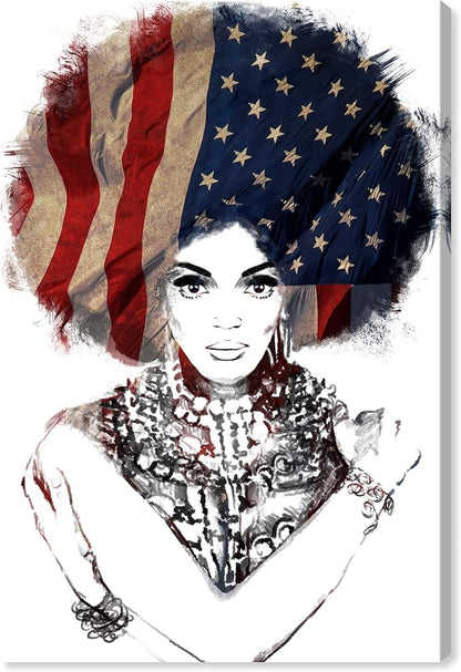 The Oliver Gal Artist Co. People and Portraits Wall Art Canvas Prints 'New American Woman' Home Décor, 10 in x 15 in, White, Black