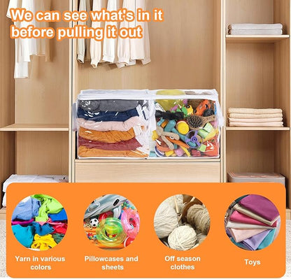 12 PCS Clear Plastic Organizers 12''x12''x12'' Blanket Storage Bags with Zipper Storage Cube Tote with Reinforced Handles for Clothes Moving Supplies Linens Shoes Closet Toys Organizers